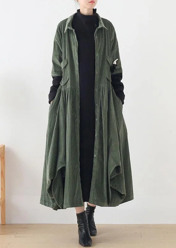 Unique green Fashion trench coat Tunic Tops false two pieces spring coats