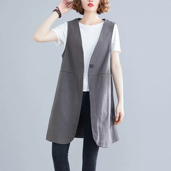 V-neck Loose Comfortable Female Sleeveless Long Jackets