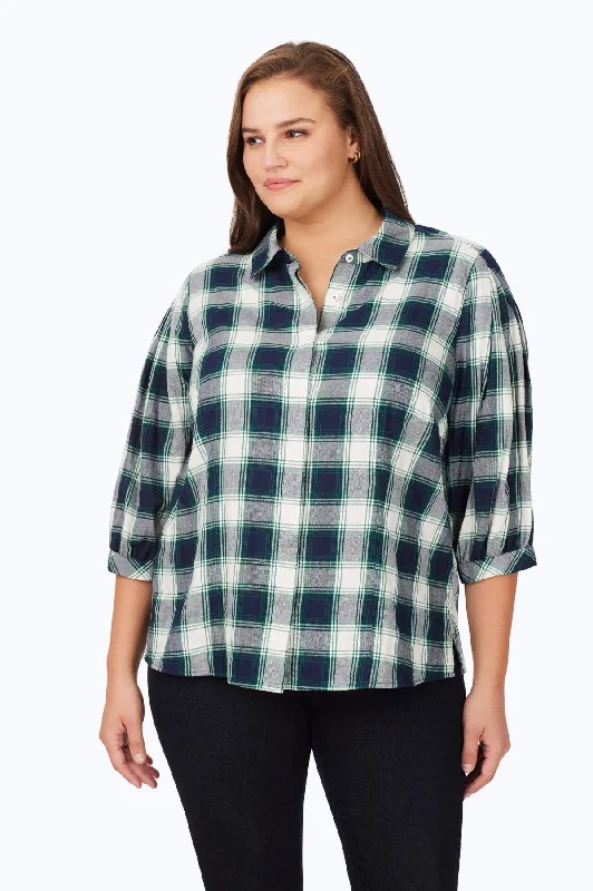 Plus Brushed Pleated Sleeve Plaid ShirtArtist Shirts