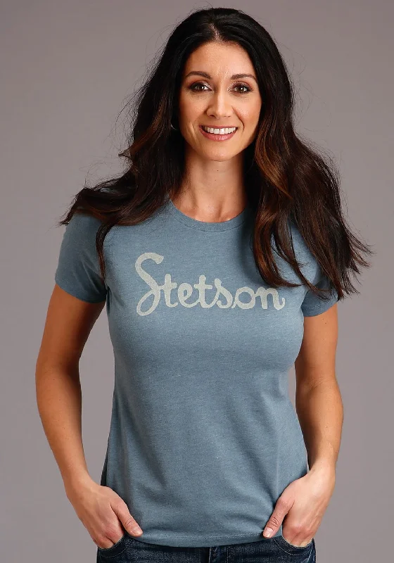 Stetson Womens Slate Blue Cotton Blend Vintage Screenprint S/S T-ShirtSports Team Shirts