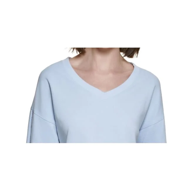 Calvin Klein Women's V Neck High Low Sweatshirt Blue Size Medium